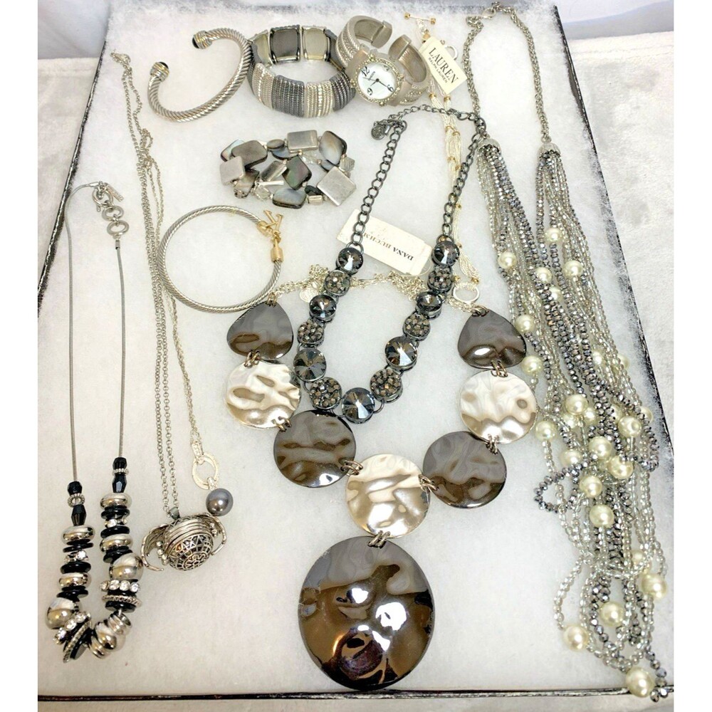 Designer Silver Tone Jewelry Lot w/ Signed Chico’s Vera Wang Modern Glam